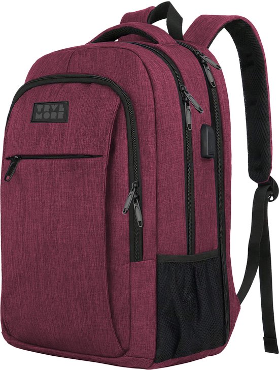 TRVLMORE Rugzak met Levenslange Garantie - Rugtas met 17,3 Inch Laptopvak - Schooltas - Spatwaterdicht - Heren en Dames - Jongens en Meisjes - 36L - Burgundy