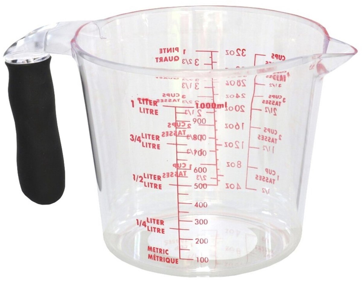 Gerimport Keuken maatbeker/mengbeker - kunststof - transparant - 1000 ml - schenktuit