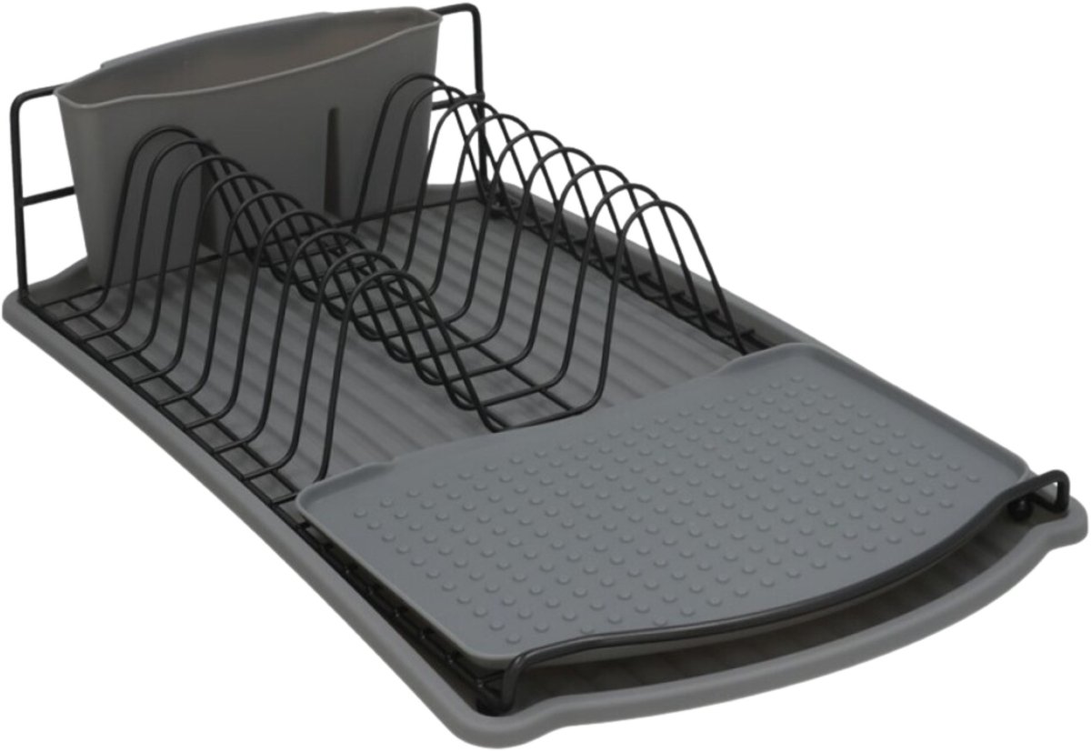 Gerimport Afwas afdruiprek met lekbak - grijs/zwart - kunststof - 47x26x11cm