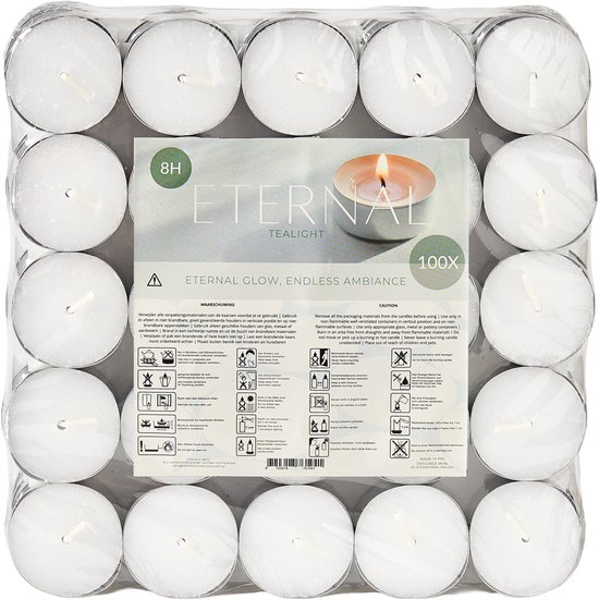Eternal™ Voordeelverpakking - Theelichtjes - 900 Stuks - Waxinelichtjes - 6 branduren - wit - Duurzamere Theelichten