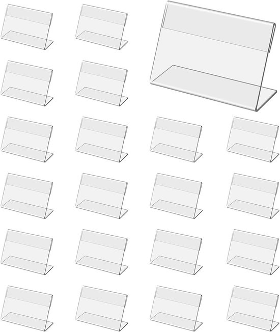 Allecto Plus - Porte-étiquettes en plastique transparent (20 pièces) - Porte-étiquettes en Acryl - Mini porte-cartes - Porte-étiquettes de prix (6 x 4 cm) - Pour étiquettes de prix
