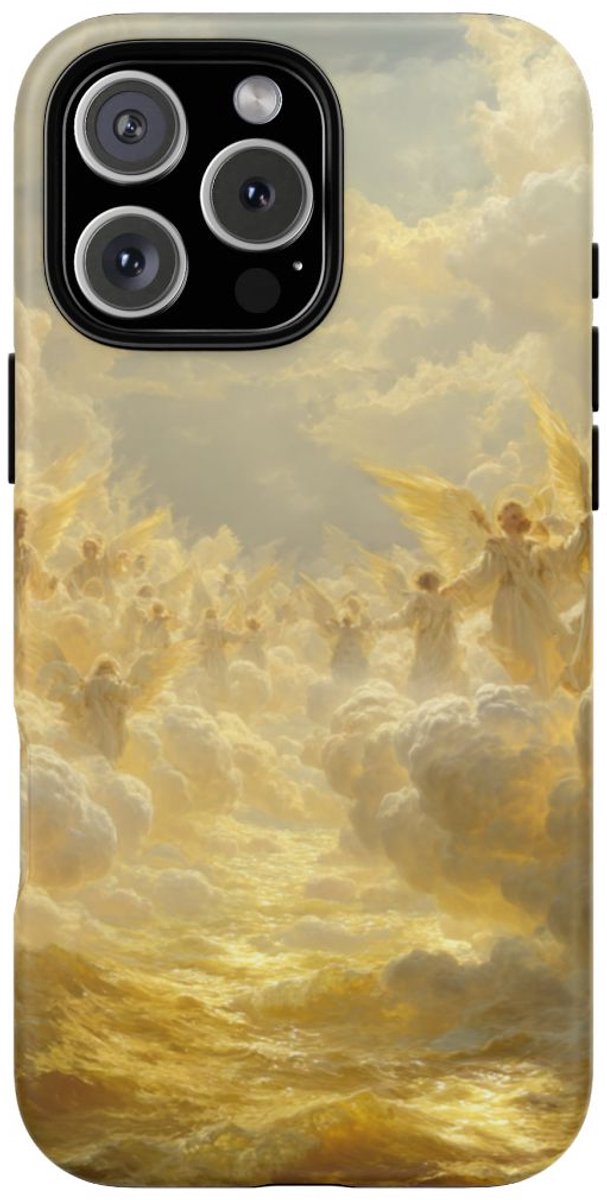 Gouden Engelen Tussen Wolken en Licht – Telefoonhoesje Geschikt voor iPhone 16 Pro Max