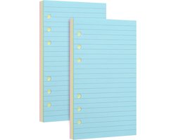A5 gelinieerd navulpapier, gekleurde pagina's voor A5 navulbaar 6-rings notitieboek, geperforeerde navulinzetstukken met 6 gaten, 2 verpakkingen (elk bevat 50 vellen/100 pagina's)