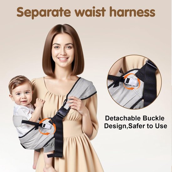 1 stuk - Drager - Peuterdrager - Kinderdrager met heupgordel - Draagbare lichtgewicht drager - Antislip lendensteun - Draagt 25-50 lbs - Grijs — afbeelding 3