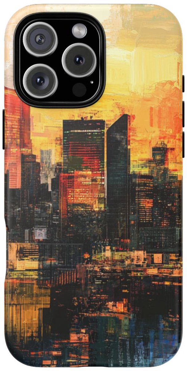 Abstracte Stedelijke Zonsondergang – Telefoonhoesje Geschikt voor iPhone 16 Pro Max