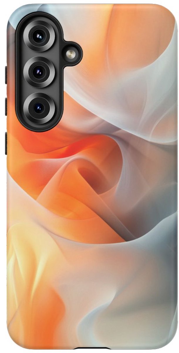 Abstracte Oranje en Grijze Wervelingen – Telefoonhoesje Geschikt voor Galaxy S25 Plus