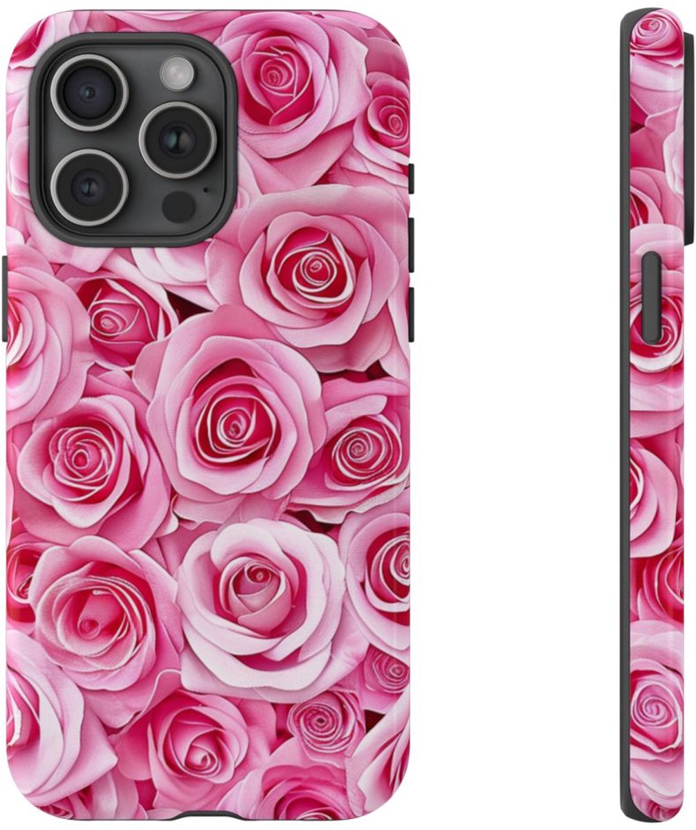 Roze Rozenpatroon – Telefoonhoesje Geschikt voor iPhone 15 Pro Max