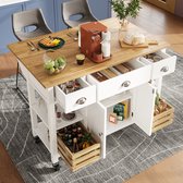 Eleganz Mobiele keukentafel 132 cm, keukeneiland oprolbaar met