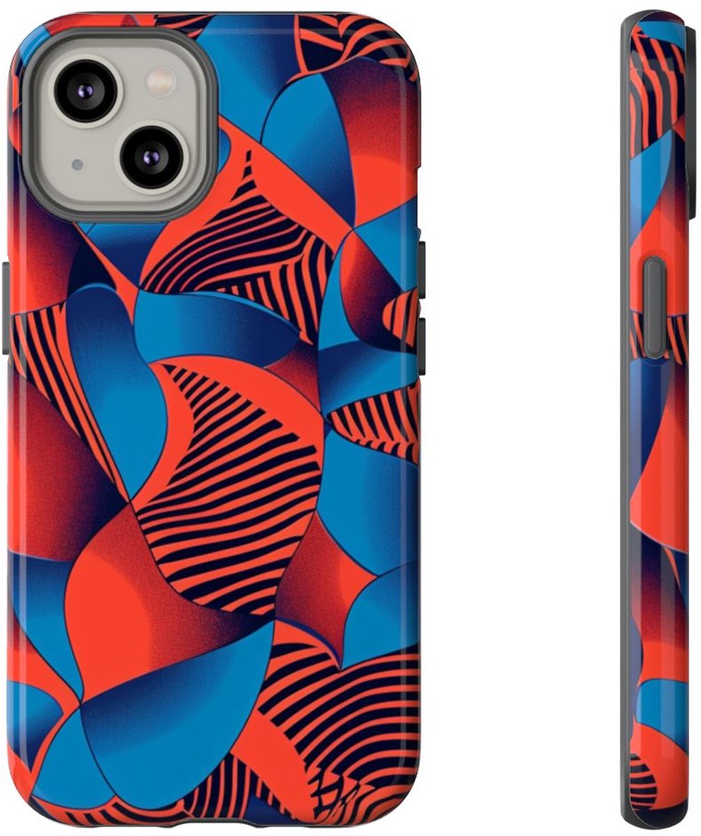 Levendig Rood-Blauw Abstract Patroon – Telefoonhoesje Geschikt voor iPhone 14