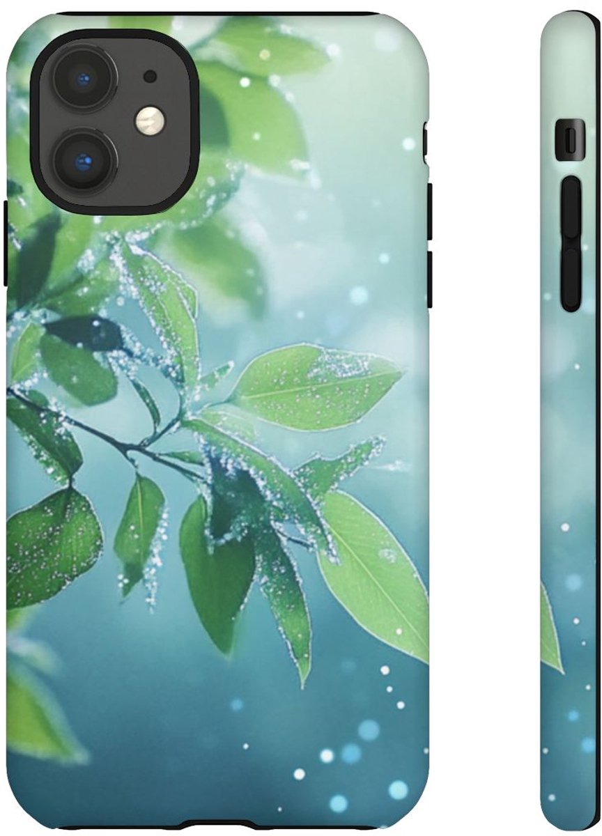 Dauwfrisse Groene Bladeren met Licht Bokeh – Telefoonhoesje Geschikt voor iPhone 11