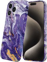 Smartphonica Telefoonhoesje Geschikt voor iPhone 15 Pro Max met Paars Goud Marmer Opdruk - Flexibel Softcase TPU - Backcover Case Paars Gold Marble Design geschikt voor iPhone 15 Pro Max
