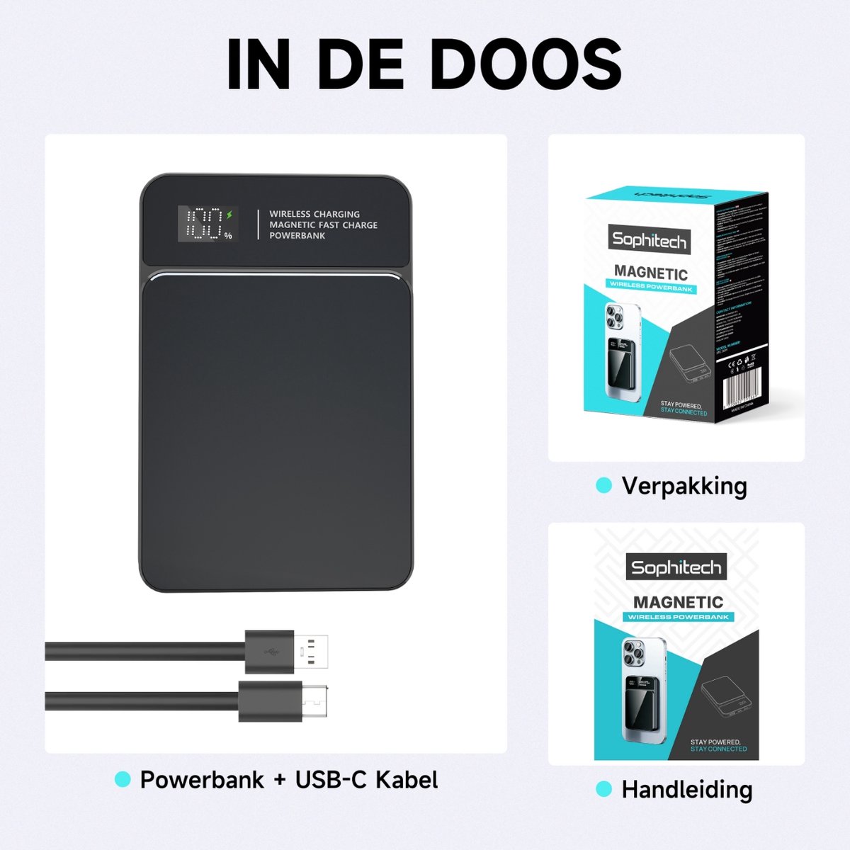 Sophitech Powerbank 10000mAh – Draadloze Snellader 15W – MagSafe Compatibel – USB-A/USB-C & Type-C In/Output – LED Display – Geschikt voor iOS/Android – Universele Powerbank – Compact & Draagbaar – Inclusief Snellaad Kabel — cadeau in Elektronica - foto 8
