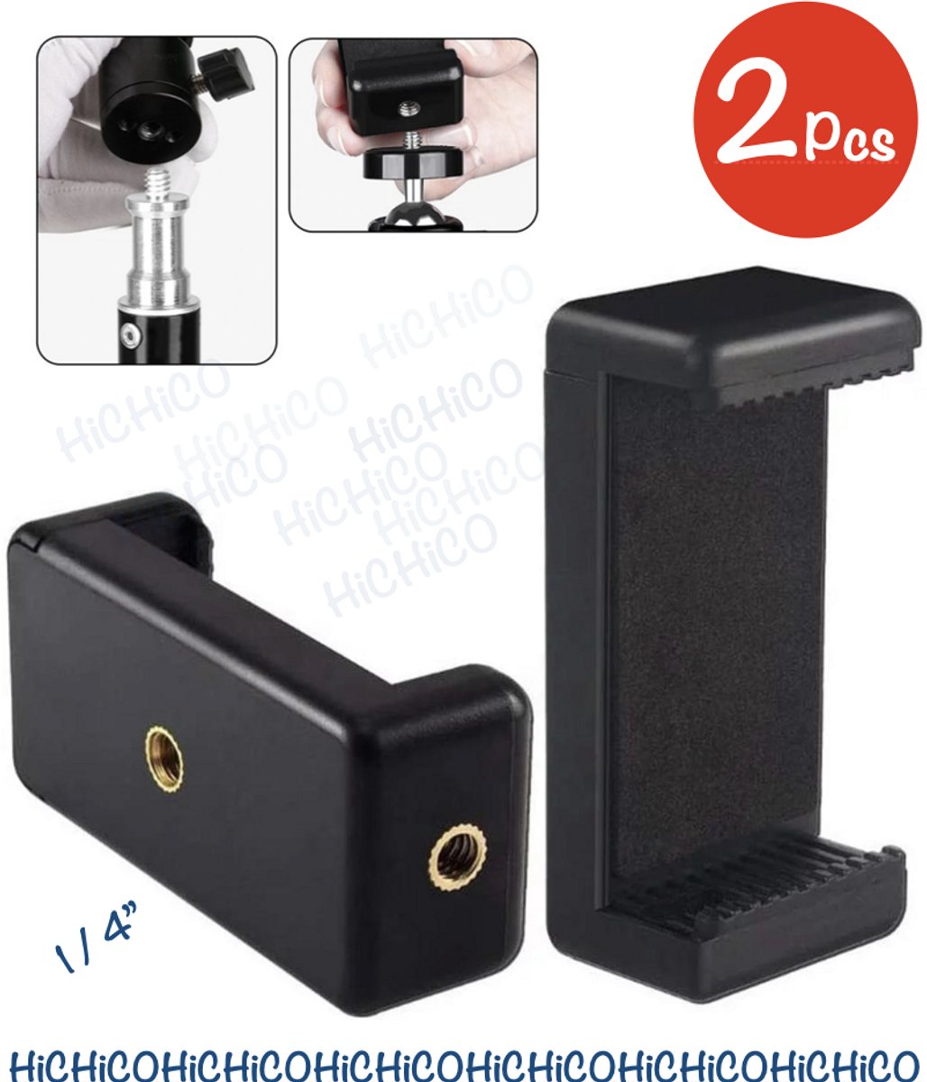 Mobiele telefoonhouder voor statief – Telefoonhouder - Verstelbare telefoonklem voor smartphones - Universele Telefoonhouder - Verstelbare telefoonklem voor smartphones - 2Pcs