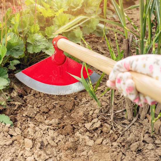 KADAX Hak met metalen kop, tuinhak met steel van hout, trekhaak voor het verwijderen van onkruid, onkruid, tuinaccessoires voor wieden (halfrond, breedte: 23 cm, rood) van Merkloos	 — afbeelding 5