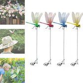 4 stuks neplibellenclip, 4 kleuren libellenhoedclip, insectenwerend 3D libellentuindecoratieve clips, libellenclip, tuinornamenten, patiodecoratie