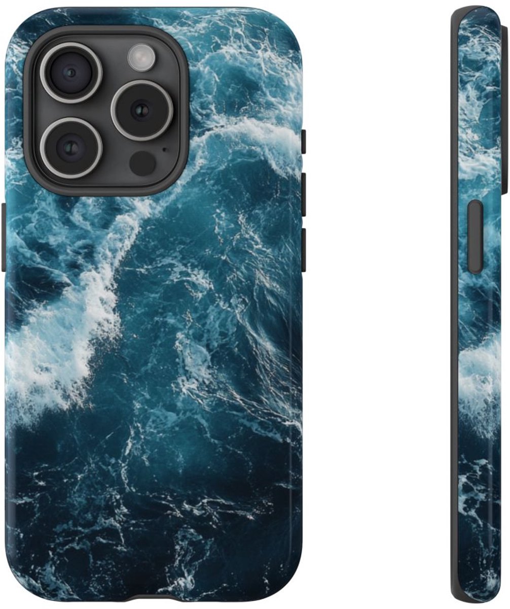 Oceaangolven in Diepblauw – Telefoonhoesje Geschikt voor iPhone 15 Pro