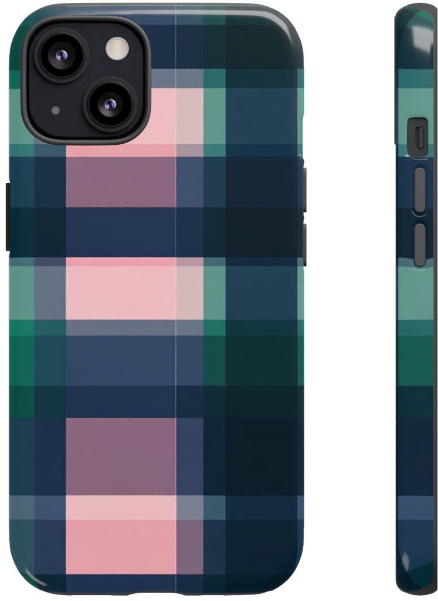 Smaragdgroen en Roze Geruit Patroon – Telefoonhoesje Geschikt voor iPhone 13