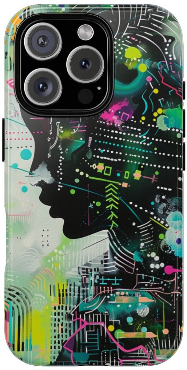 Abstract Neon Geometrisch Profiel – Telefoonhoesje Geschikt voor iPhone 16 Pro