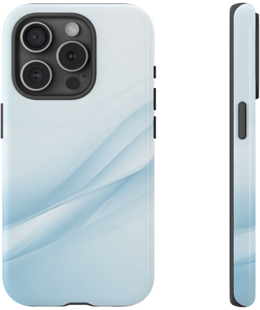 Zachte Lichtblauwe Abstracte Golven – Telefoonhoesje Geschikt voor iPhone 15 Pro