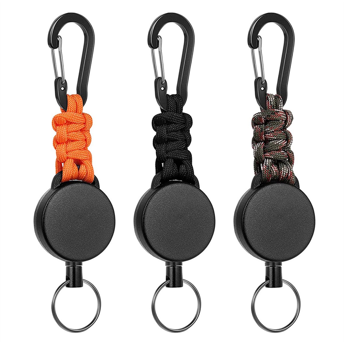 3x Inrolbare Sleutelhangers met Sterk Stalen Koord en Karabijnhaak – 60 cm, Duurzaam, Ideaal voor Sleutels en Kleine Gereedschappen