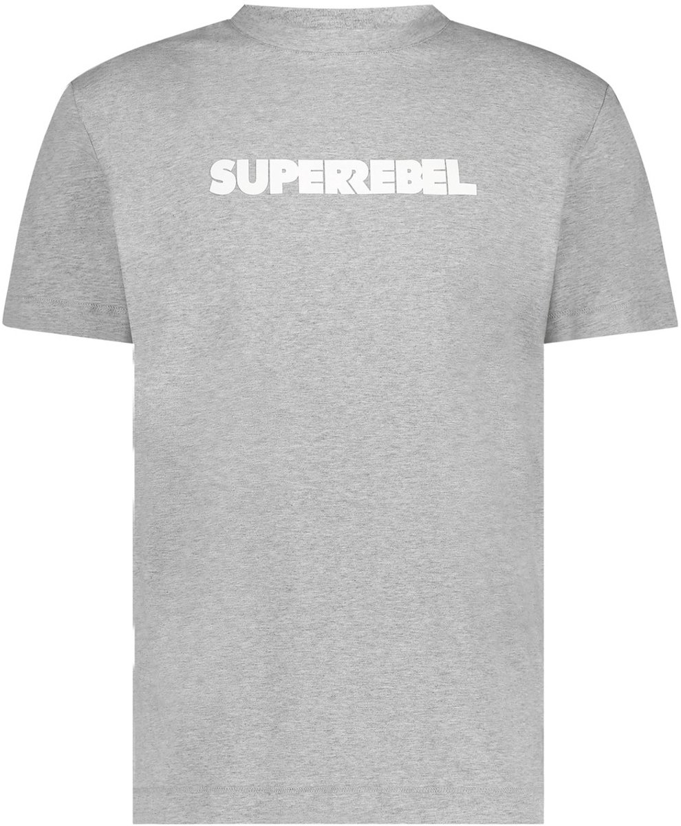 SuperRebel KEANU_ – T-shirt heren – Grijs – Met logo – Katoen stretch – Regular fit – Casual stijl