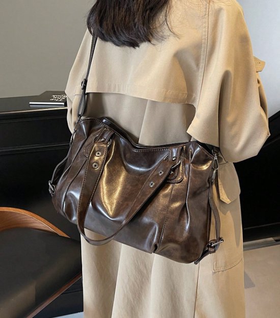 Sac à main Vintage en PU S&E - pour l'école ou au quotidien - Marron foncé