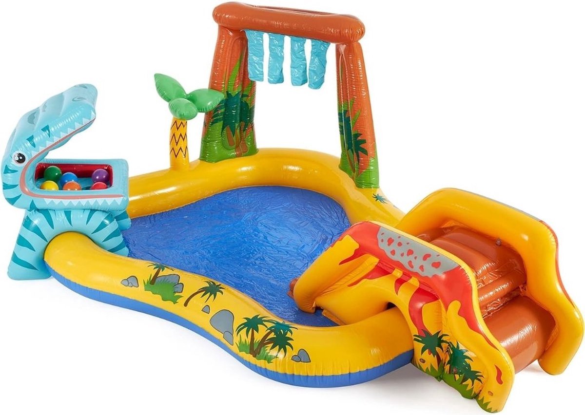Thuys - Kinderzwembad met Glijbaan - Kinderzwembad Dinosaurus Thema - Speelzwembad met Accessoires - 243 x 190 x 110cm