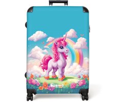 NoBoringSuitcases.com NoBoringSuitcases.com® - Koffer groot - Reiskoffer lichtgewicht - Unicorn - Meisjes - Bloemen - Regenboog - Eenhoorn - Rolkoffer met 4 wielen - 98 liter bagage