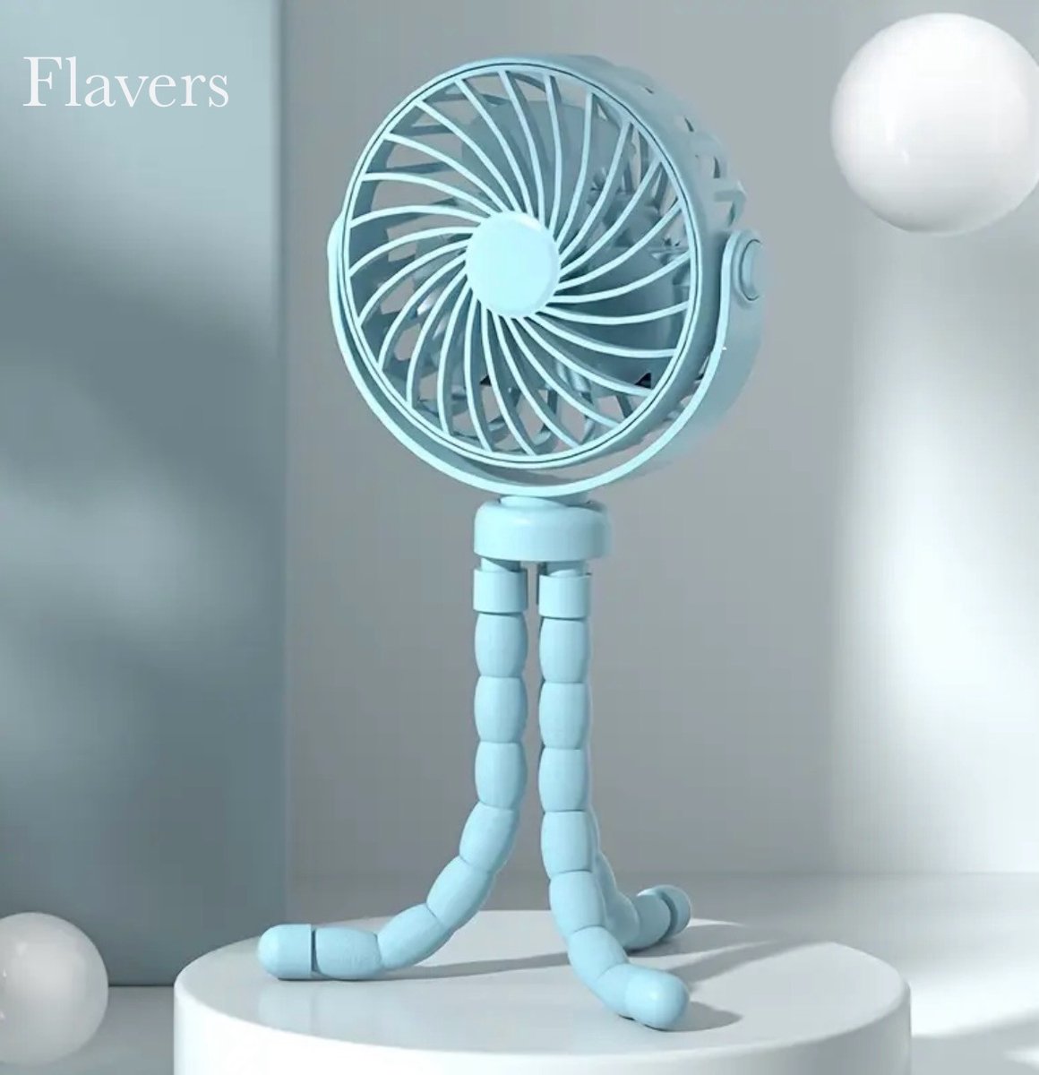 Flavers - Handventilator - Draagbare Ventilator Oplaadbaar - Blauw - Hand Tafelventilator Draadloos - Kinderwagen Mini Fan - 3 Standen - mini ventilator - festival ventilator - octopus ventilator