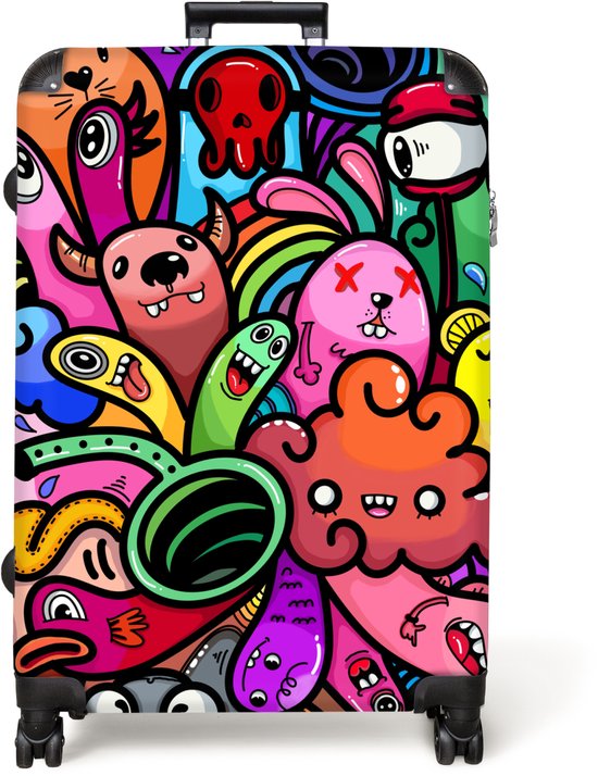 Foto: Noboringsuitcases com koffer groot reiskoffer lichtgewicht design monster regenboog grappig meiden jongens rolkoffer met 4 wielen grote trolley xl 98 liter bagage