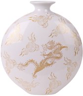 Fine Asianliving Chinese Vaas Porselein Wit Draak Handgeschilderd B32xD12xH34cm