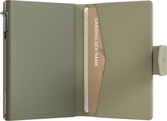 Prowallet Plus – Vert pebble – Porte-cartes RFID – Portefeuille compact avec porte-cartes coulissant – Pour 8 cartes, billets et monnaie – Aluminium et simili cuir – Coffret cadeau de luxe – Femme