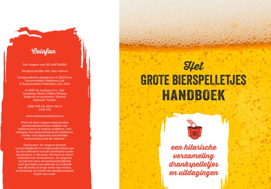 Boekomslag van 'Het Grote Bierspelletjes Handboek' met bier textuur.