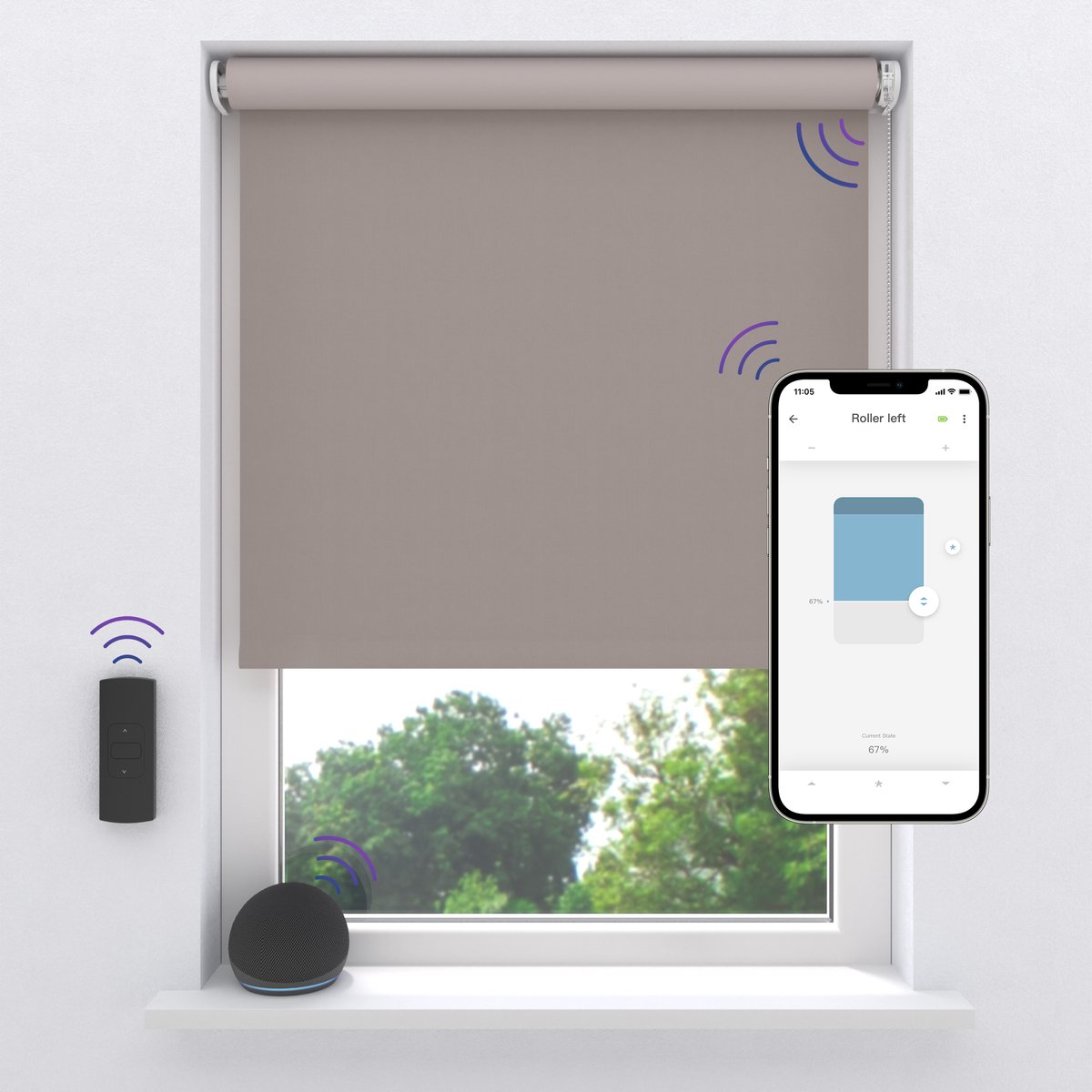 DTCH Elektrisch Rolgordijn Verduisterend - Easy Velvet - dim-out - Light Grey - 140 x 190 cm - Motionblinds CMD-03