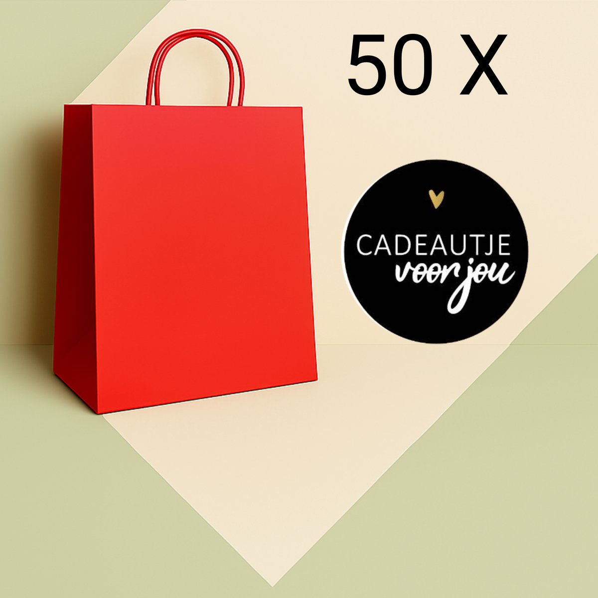 HGN Papieren Tasjes -Cadeautasjes-Cadeauzakjes-50 Stuks-Rood-Incl 50 Stickers twv 9,95-18+8x22 cm