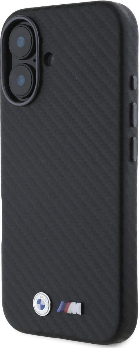 BMW - Backcover Telefoonhoesje Carbon Wrapped - Geschikt voor Apple iPhone 16 - Zwart