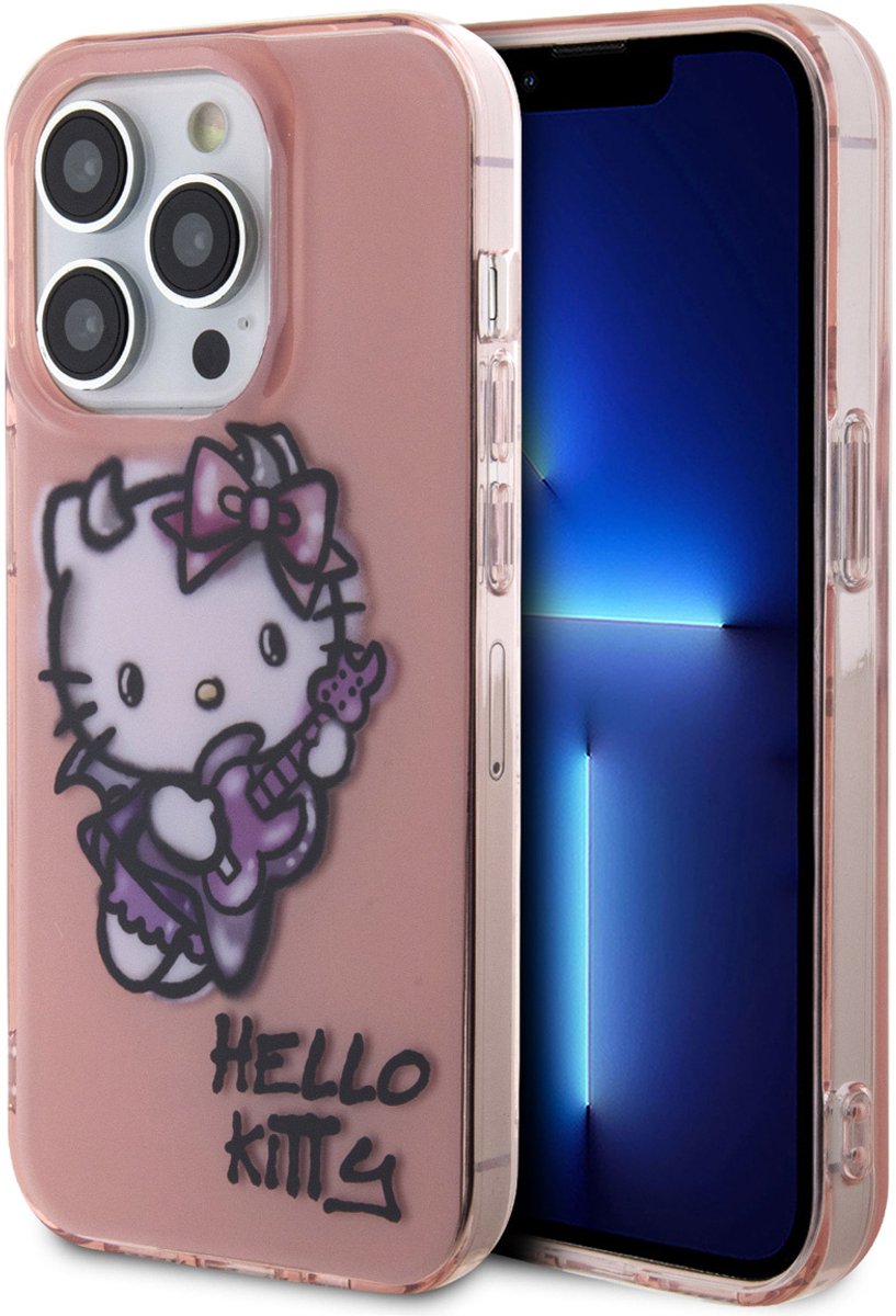 Hello Kitty iPhone 14 Pro Max TPU Back Cover hoesje - Graffiti Guitar - Roze