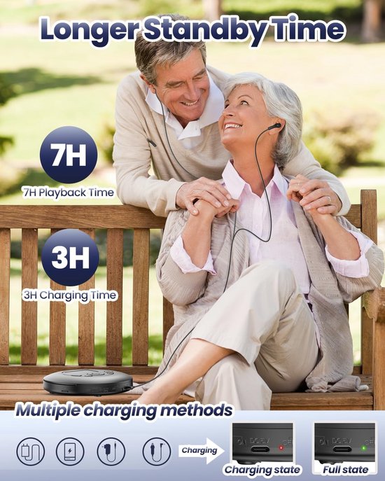 RFWR® Draagbare CD-speler met Oplaadbare Batterij en AUX, Anti-Skip en Grote Knoppen — afbeelding 3