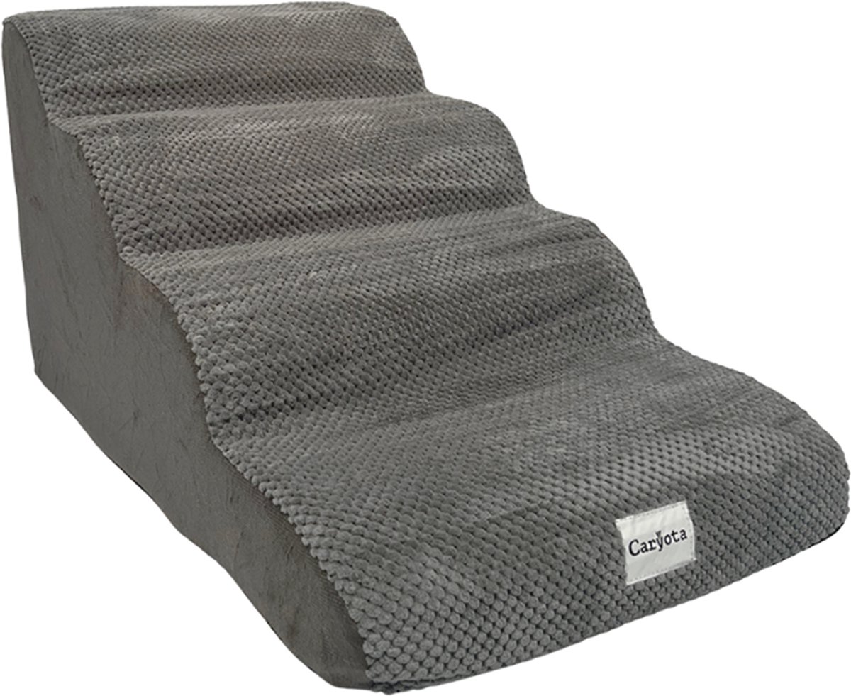 Caryota Hondentrap - 4 Treden Foam Opstapje - Loopplank voor Kleine Honden - Wasbare Hoes - Grijs