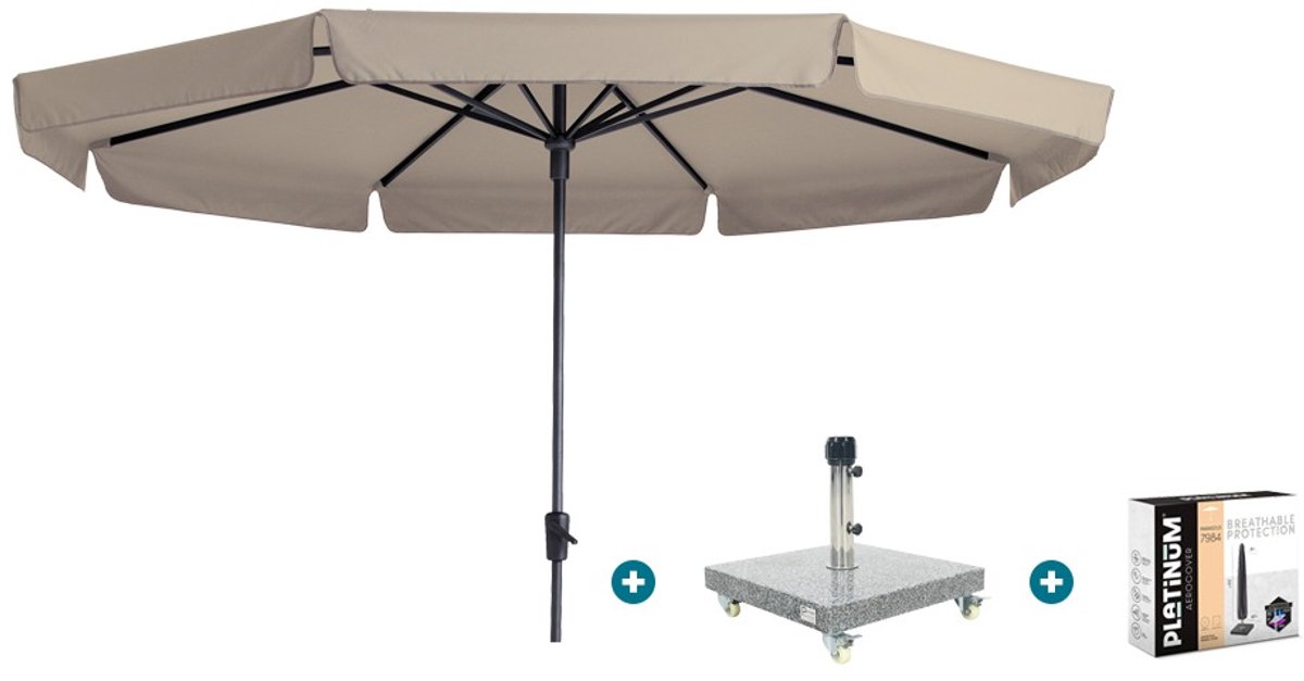 Madison Syros Luxe stokparasol Ø350 cm. - Ecru met Sevilla voet en hoes