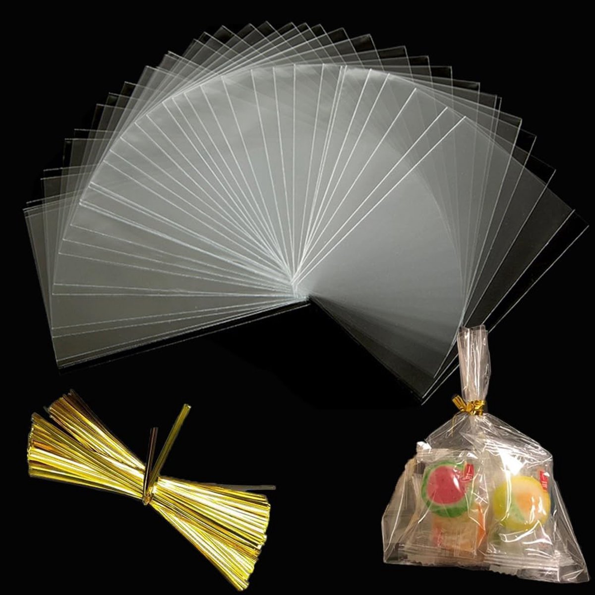 300 stuks cellofaanzakjes, transparant, klein 8x12cm, snoepzakjes, transparante cellofaanzakjes met 300 metalen sluitingen, plastic zakjes voor kinderfeestjes, cadeaus, brood, koekjes, paaszakjes.