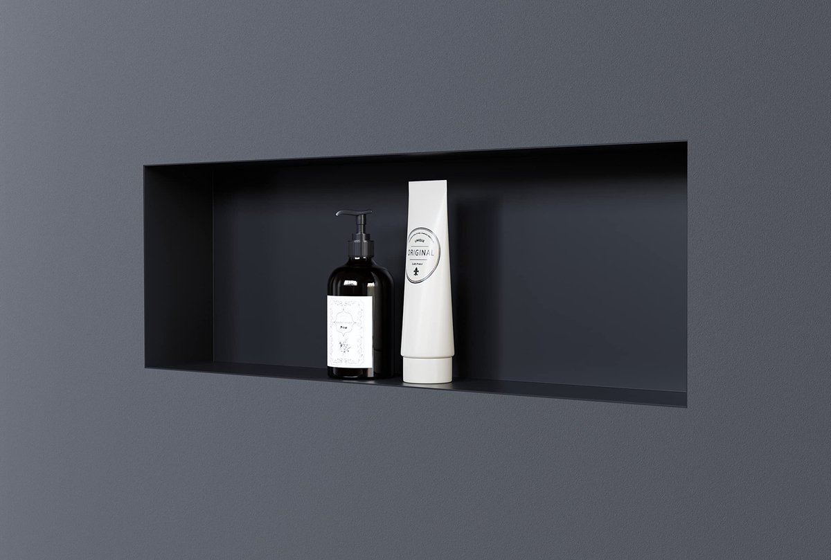 BERNSTEIN® roestvrijstalen wandnis NT206010X randloos - inbouwplank 20 x 60 x 10 cm, betegelbare wandnis met flexibele installatie - ideale doucheplank - kleur: zwart