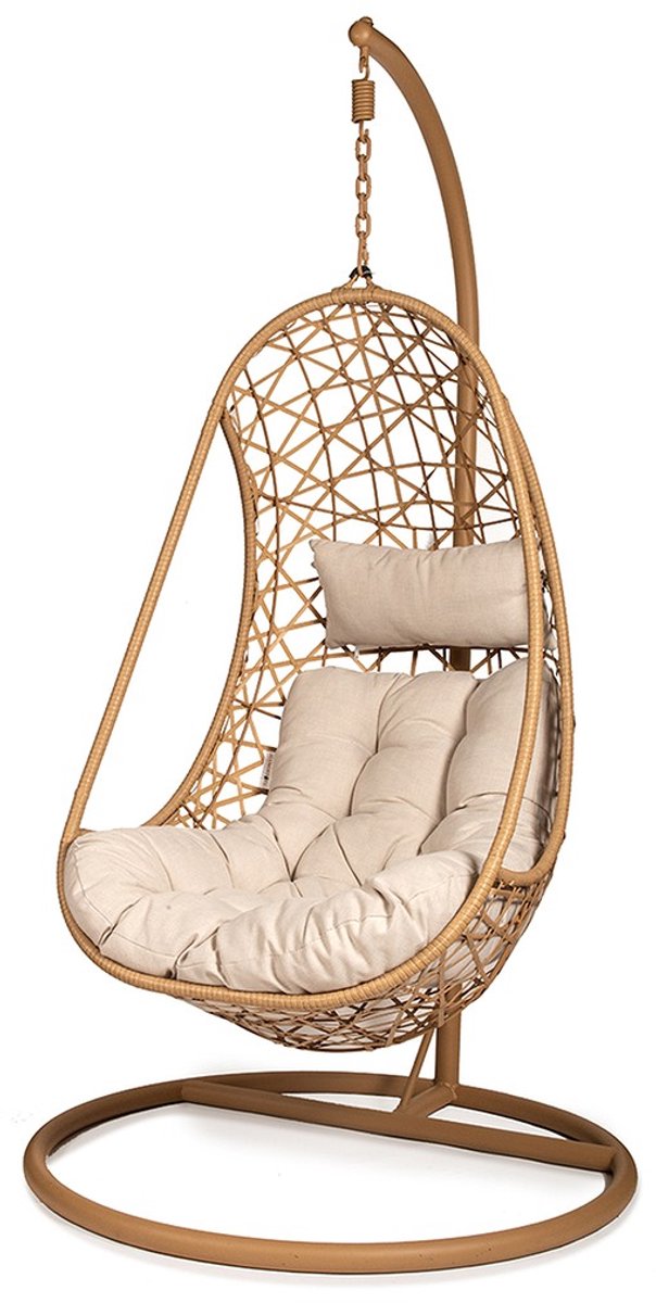 Hangstoel Soul - Bruin Wicker - Bruin Frame - Grijs kussen - Voor Buiten en Binnen