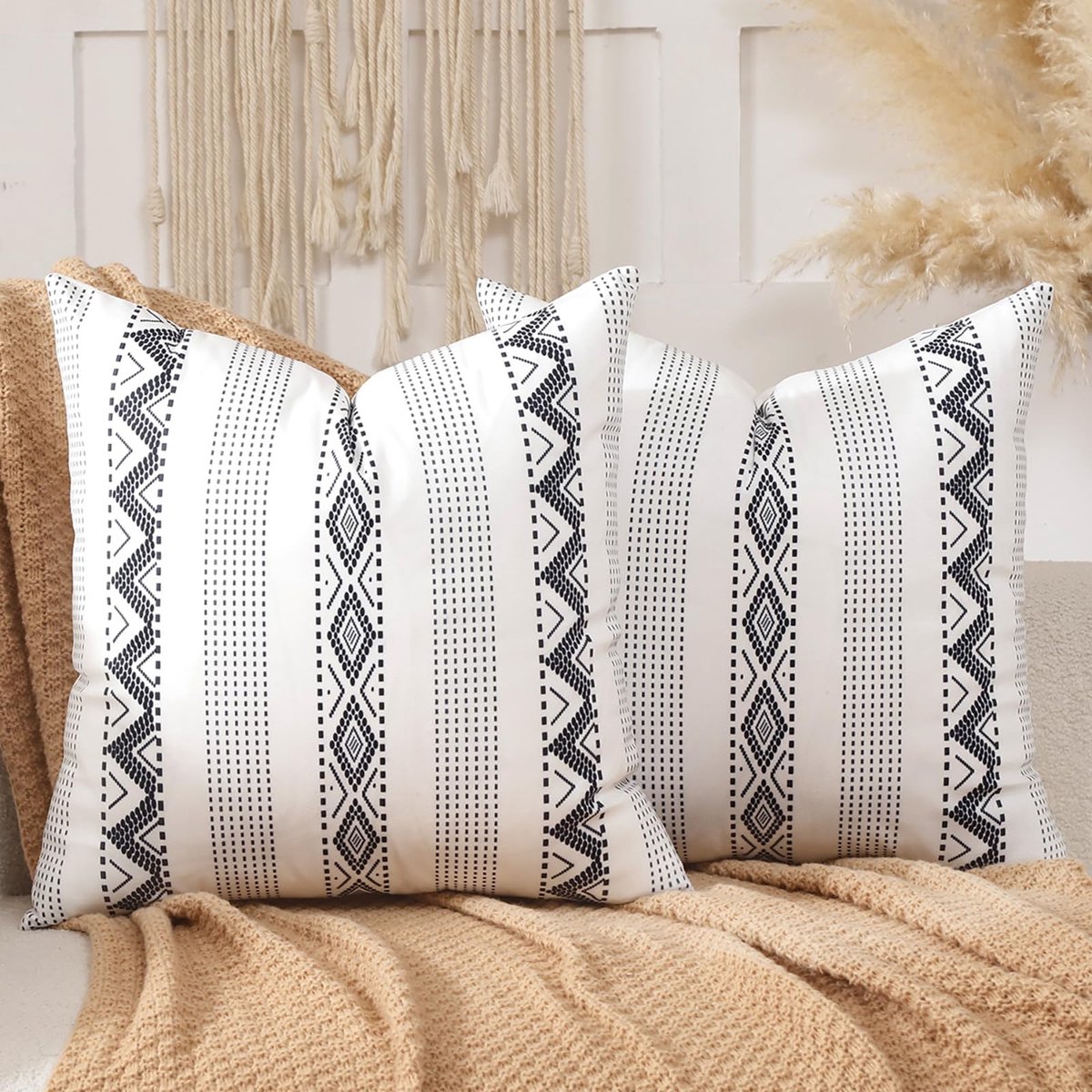 Unyqoos Decoratieve Boho Stijl Kussenslopen Set van 2 - Fluweel Geometrisch Design 45x45 cm wit