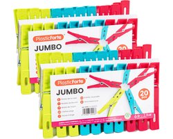 Plasticforte Wasknijpers XL formaat - 40x stuks - felle kleuren mix - kunststof - 10 cm - Was ophangen