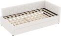 Wit slaapbank frame met zeshoekig gestoffeerde rugleuning.