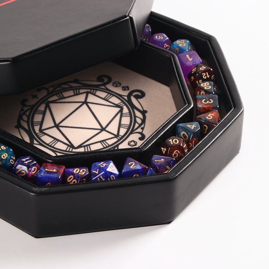 Lapi Toys - Kit essentiel Donjons et dragons - Plateau polydice D&D - Plateau à dés Dnd - Plateau à dés avec couvercle - Piste à dés - Plateau roulant - Plateau à graines - Comprenant 5 jeux de dés