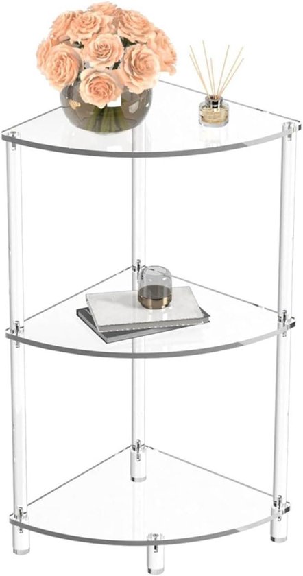 Acrylic Bijzettafel, 3-Laags Doorzichtige Salontafel Nachtkastje, Meubilair Plank Woonkamer Slaapkamer Kantoor Hal Entree Badkamer
