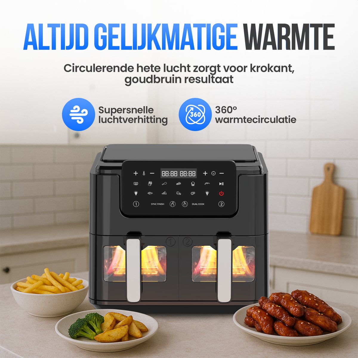 Strex Airfryer XXL - 10L - 2500W - Heteluchtfriteuse - Dubbele Airfryer - 50ºC tot 200ºC - 10 Kookprogramma's - Zwart — afbeelding 7
