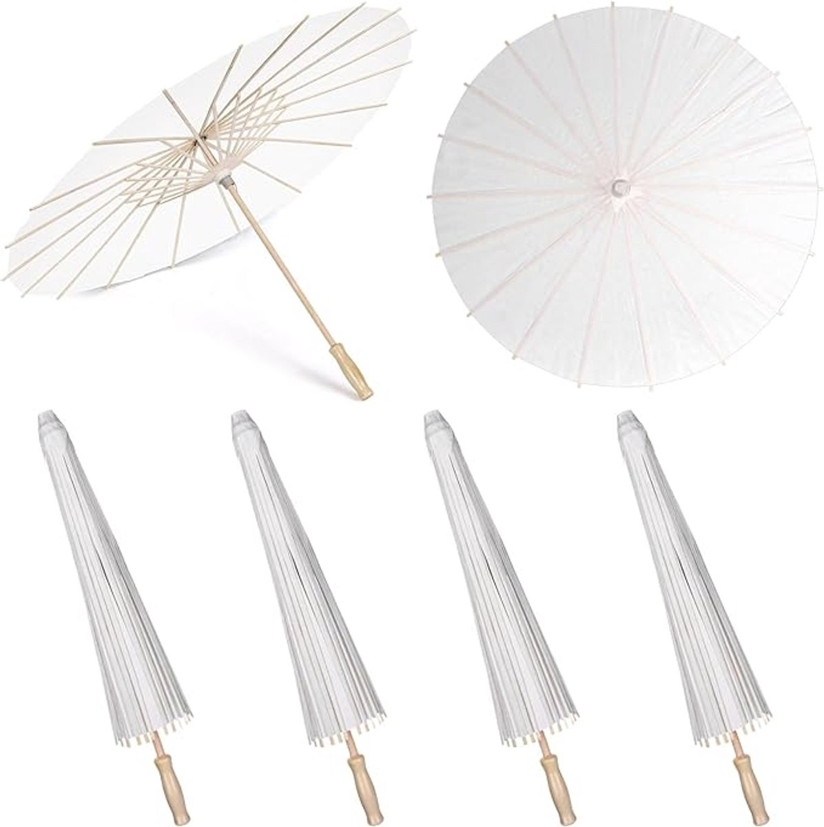 4 stuks papieren paraplu 60 cm – Chinese/Japanse papieren paraplu, wit, voor DIY schilderen en decoratie – Bruiloft, Feest, Bruidsdecoratie – Wit, 60 cm